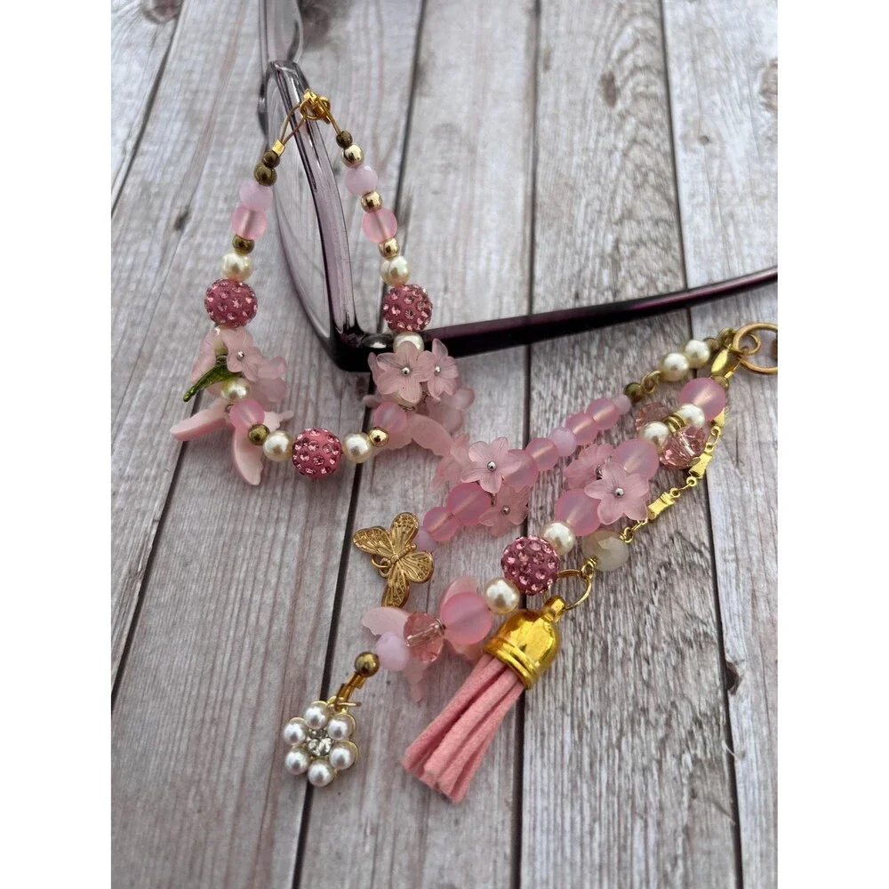 Pink Floral Zipper Pull & Bag Charm Handmade Butterfly Purse Charm